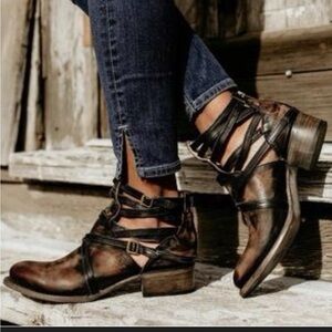 Freebird by Steven Strappy Ankle Boots - Black and Brown